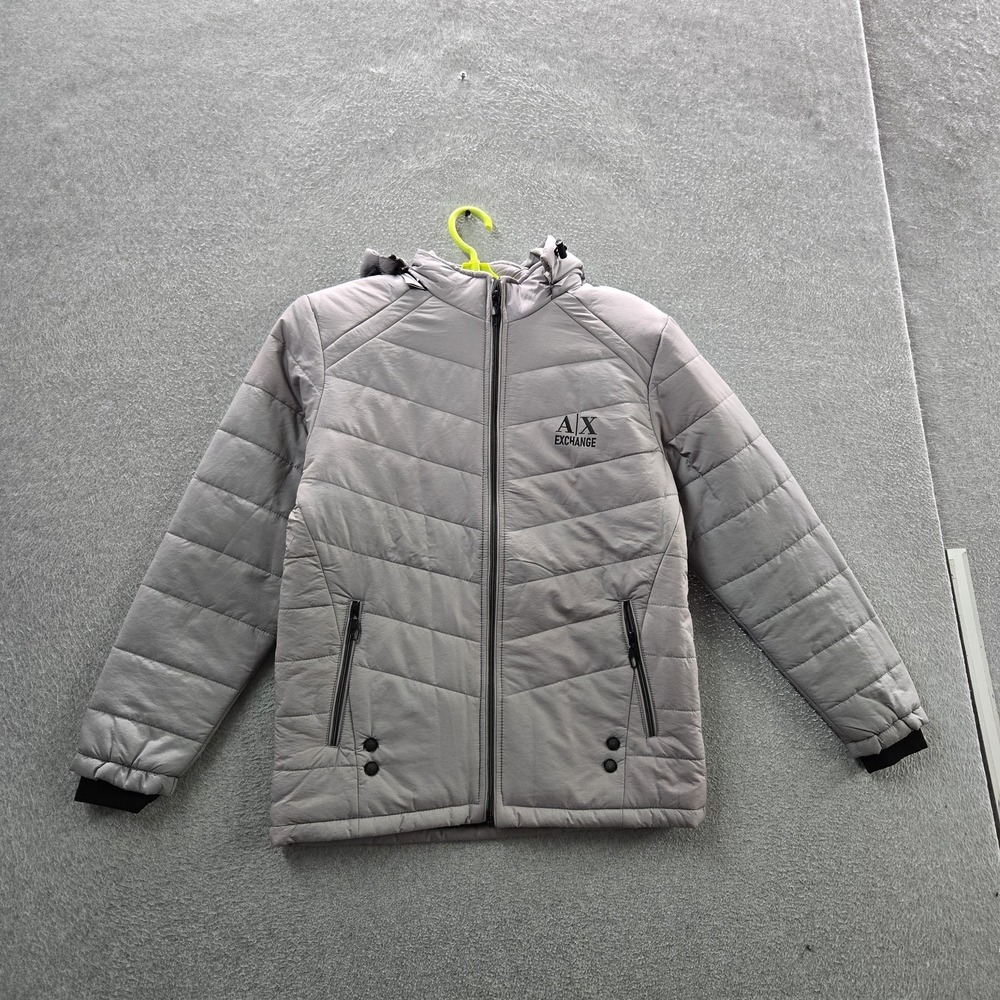 Armani Jeans Women Jacket M Gray Logo Text Puffer Zipper Long Sleeve